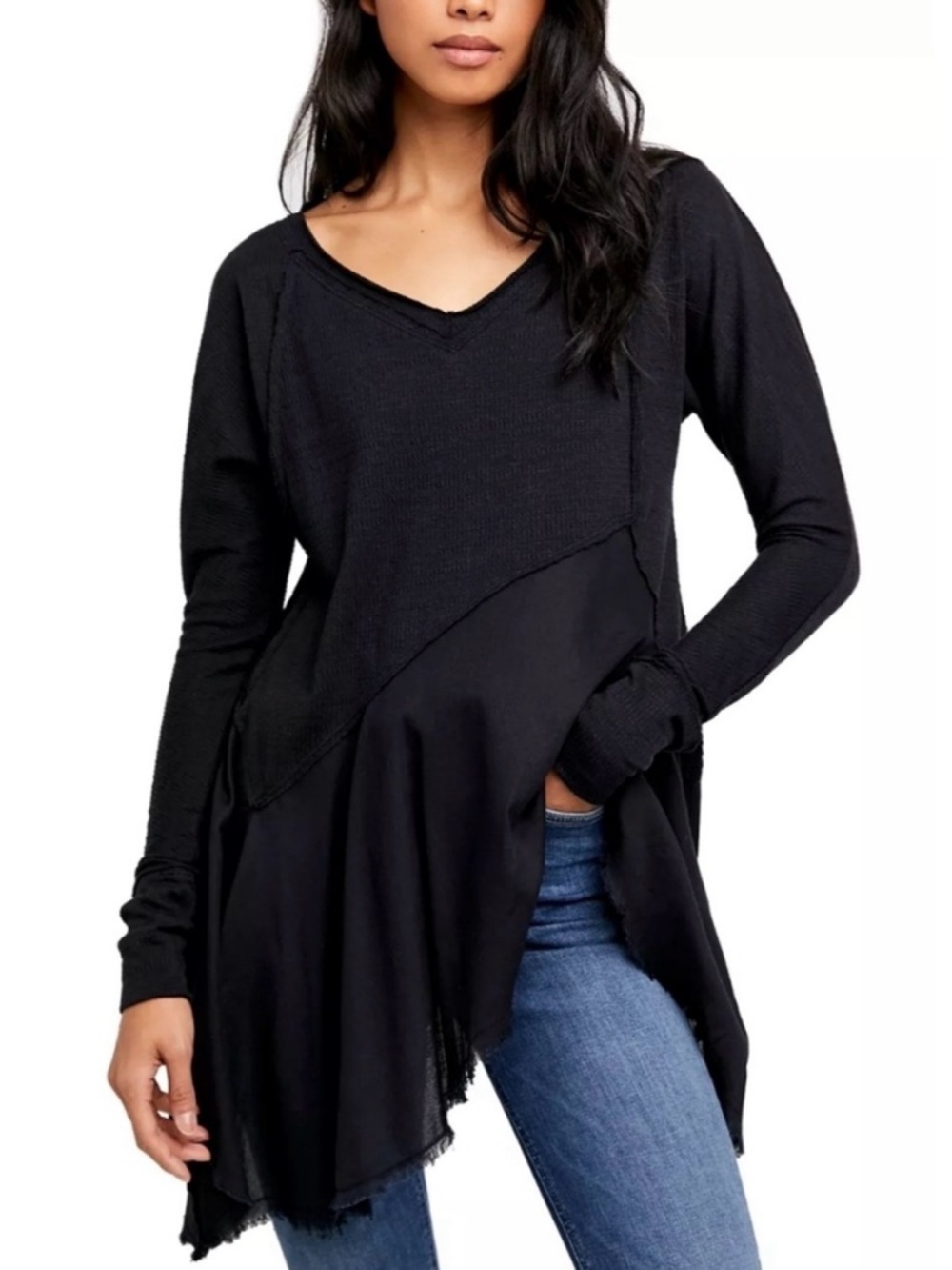 FREE PEOPLE COMING IN HOT LONG SLEEVE TUNIC BLACK
